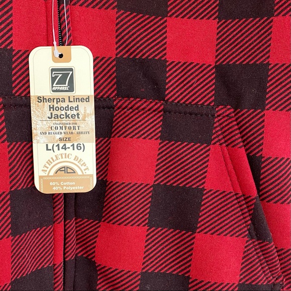 NEW Seven Apparel Red and Black Check Jacket w/Hood Sherpa Lined L (14/16) - Picture 6 of 10